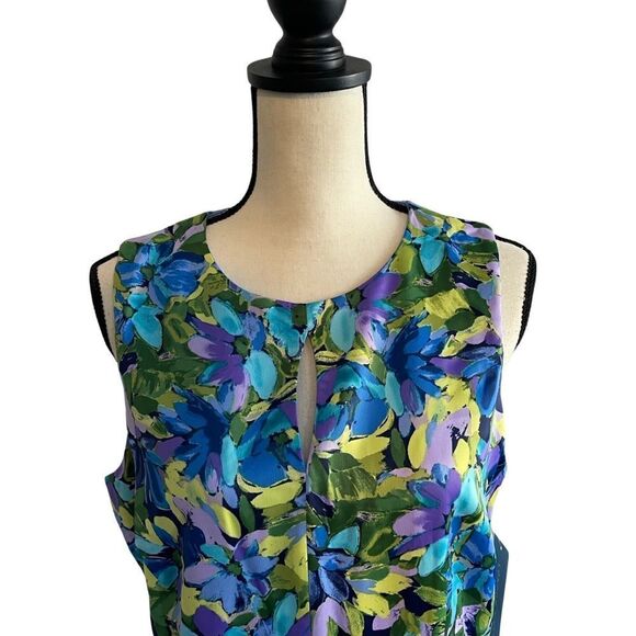 London Times - Satin Jewel Neck Asymmetrical Hanky Dress Sz:12Color:Multicolor - Picture 4 of 11